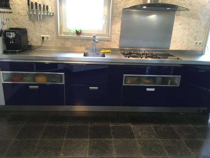 Scavolini, Huis en Inrichting, Keuken | Complete keukens, Gebruikt, Blauw, Staal of Rvs, Hoogglans of Gelakt, Ophalen