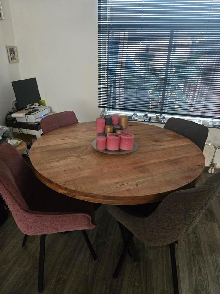 Mangohout Eettafel met dikblad en Kruispoot MOET WEG!, Huis en Inrichting, Tafels | Eettafels, Gebruikt, 100 tot 150 cm, 100 tot 150 cm