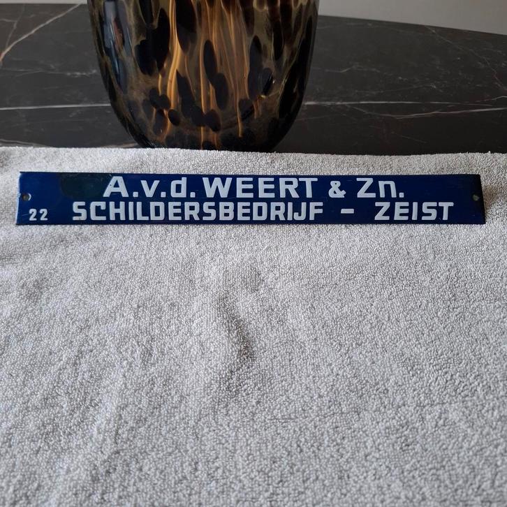 Emaille Reclamebord A.v.d. Weert & Zn. Zeist, Antiek en Kunst, Antiek | Emaille, Ophalen