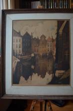 Grote kleurenets Grachtenpanden Brugge Julien v. Santen, Antiek en Kunst, Ophalen of Verzenden