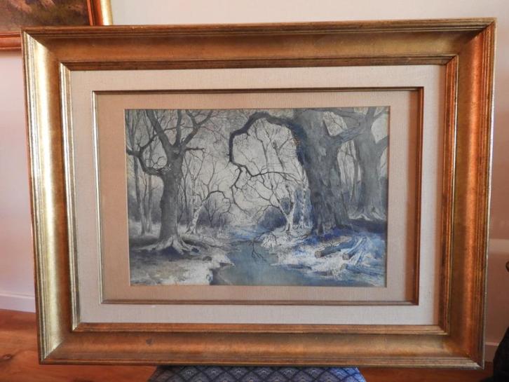 Aquarel vennetje in het bos gesigneerd Hendrik Jan ten Cate, Antiek en Kunst, Kunst | Schilderijen | Klassiek, Ophalen