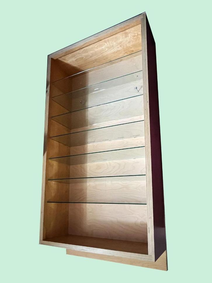 Handgemaakte wandkast hout en glas, Huis en Inrichting, Kasten | Wandmeubels, Zo goed als nieuw, 150 tot 200 cm, Minder dan 150 cm
