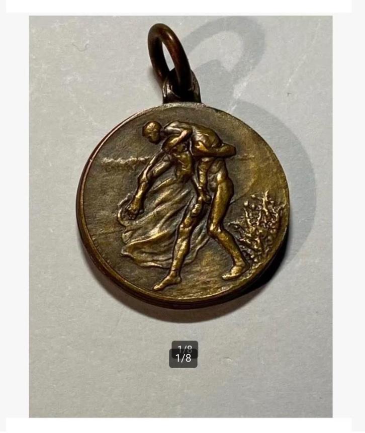 Antieke hanger Belgie 1914 Elisabeth Albert brons soldier, Postzegels en Munten, Penningen en Medailles, Overige materialen, Ophalen of Verzenden