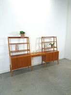 Teak fineer dubbele kast met bureau uit Zweden vintage, Gebruikt, Ophalen of Verzenden, 200 cm of meer, 25 tot 50 cm