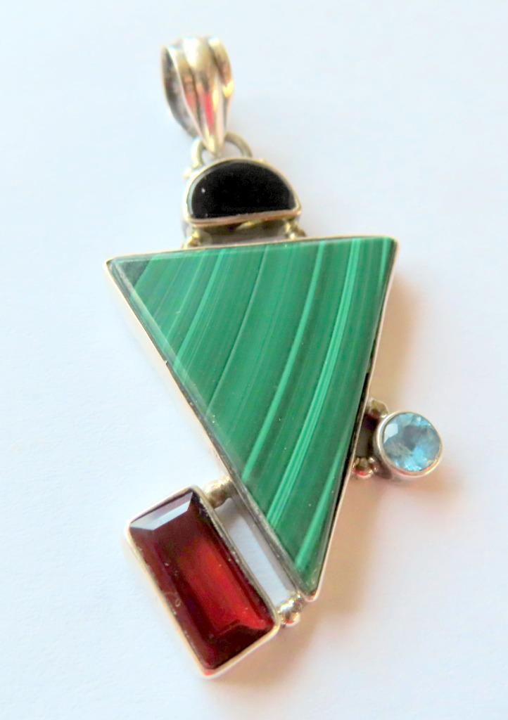 Koopje! Zilveren hanger (no 22) malachiet/aquamarijn &, incl, Sieraden, Tassen en Uiterlijk, Kettinghangers, Zo goed als nieuw