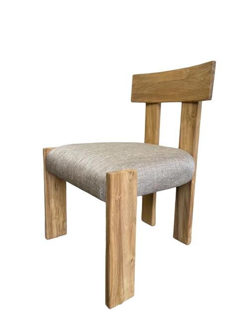 Massief houten stoel met linnen look zitting, Antiek en Kunst, Antiek | Meubels | Stoelen en Banken, Ophalen