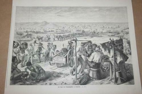 Antieke gravure - Diamantgravers in Zuid-Afrika - Ca 1875 !!, Antiek en Kunst, Kunst | Etsen en Gravures, Ophalen of Verzenden
