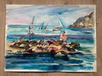 Aquarel Freek van den Berg - Pier, Antiek en Kunst, Ophalen