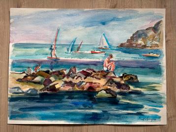 Aquarel Freek van den Berg - Pier beschikbaar voor biedingen