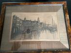 Oud stadsgezicht op Delft, Antiek en Kunst, Kunst | Etsen en Gravures, Ophalen of Verzenden