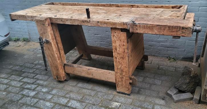 Prachtige nostalgische werkbank met bankschroef te koop, Doe-het-zelf en Verbouw, Werkbanken, Gebruikt, Bankschroef, Ophalen
