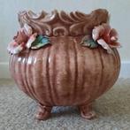 Antieke Bassano Italiaanse bloempot, versierd met rozen. , Antiek en Kunst, Antiek | Keramiek en Aardewerk, Ophalen of Verzenden