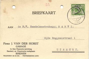 Firma J. van der Horst, Garage, Rhenen - 11.1940 - briefkaar beschikbaar voor biedingen