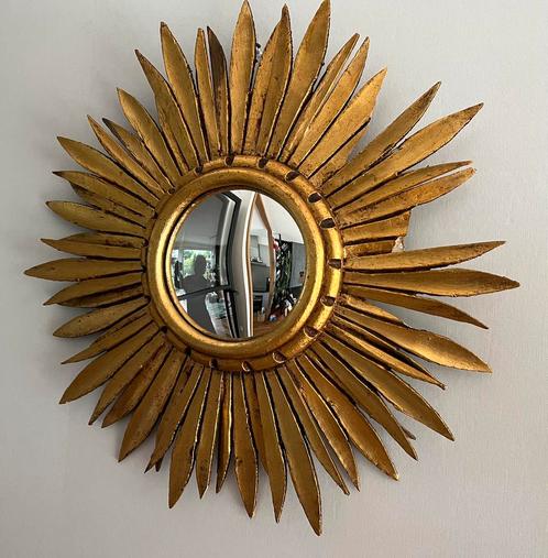 Vintage Houten Sunburst Butler-Zonnespiegel Goud Jaren 50, Antiek en Kunst, Antiek | Spiegels, Minder dan 50 cm, Minder dan 100 cm
