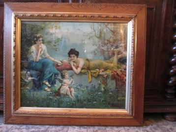 Antieke Kleurenlitho Hans Zatzka (1859-1945) Vrouwen & Engel beschikbaar voor biedingen
