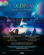 4 kaarten Coldplay Wembley 23 Augustus, incl. overnachten!, Drie personen of meer, Augustus