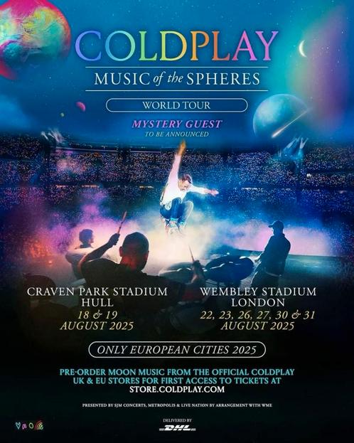 4 kaarten Coldplay Wembley 23 Augustus, incl. overnachten!, Tickets en Kaartjes, Concerten | Overige, Drie personen of meer, Augustus