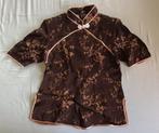 Bruin roze 100% zijde chinese top silk shirt S, Boutique, Bruin, Ophalen of Verzenden, Zo goed als nieuw