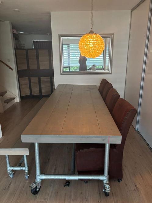 tafel, bank van steigerhout  inclusief 4 stoelen, Huis en Inrichting, Tafels | Sidetables, Gebruikt, 75 cm of meer, 200 cm of meer
