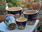 🎯   4  BLOEMPOTTEN                           jaren 80 stijl, Tuin en Terras, Bloempotten, Steen, Gebruikt, Tuin, Rond