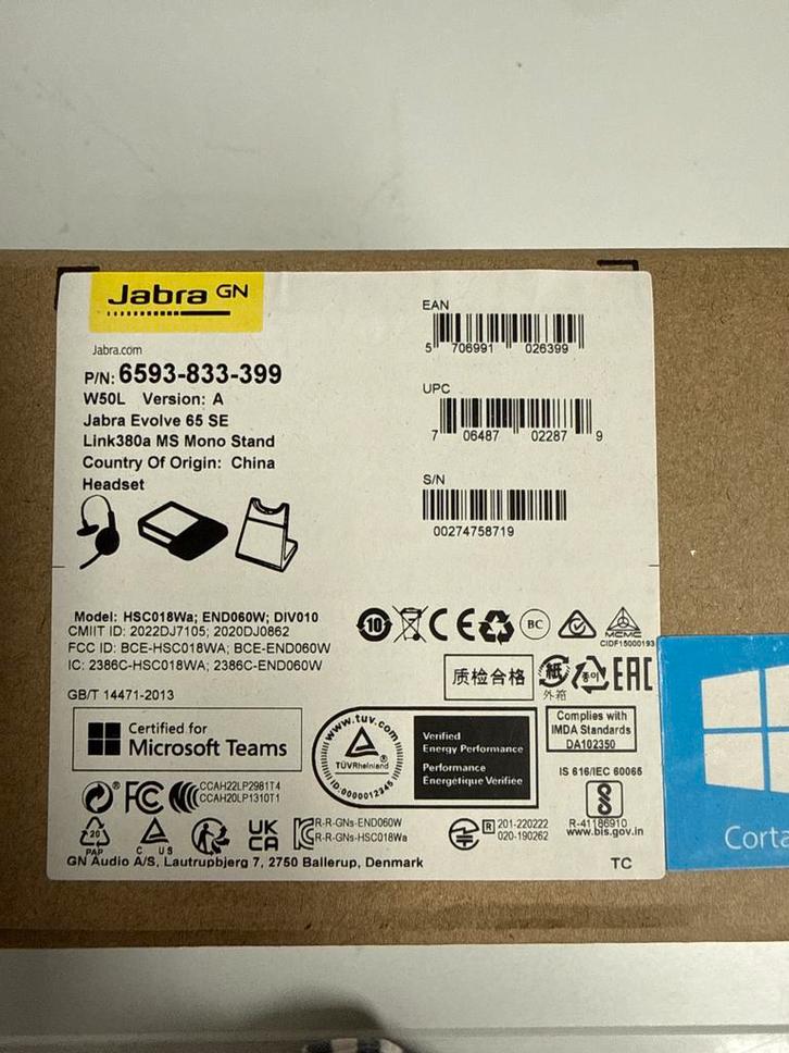 Jabra Evolve 65 Mono Headset - Perfect voor Zakelijk Gebruik, Audio, Tv en Foto, Koptelefoons, Zo goed als nieuw, Op oor (supra aural)