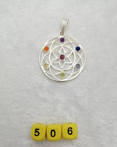 506. Chakra mandala hanger met 7 halfedelstenen - verzilverd, Sieraden, Tassen en Uiterlijk, Kettinghangers, Nieuw, Zilver, Overige voorstellingen