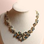 Vintage retro ketting blaadjes strass jaren '50 '60, Met strass, Overige materialen, Blauw, Gebruikt