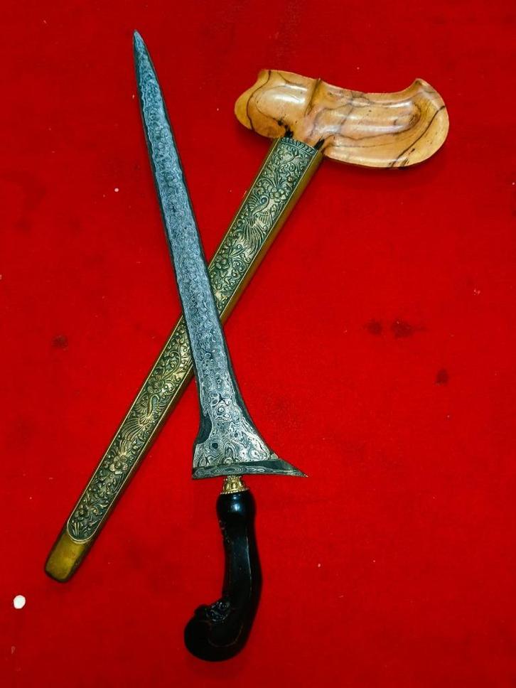 Antieke Keris Pamor Dwiwarna Udan Mas Raja Sulaiman SVE17, Antiek en Kunst, Kunst | Niet-Westerse kunst, Verzenden