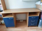 Tiener bureau beuken met blauw, Huis en Inrichting, Bureaus, Gebruikt, Ophalen