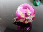 Antieke glazen kerstbal roze met gouden decoratie, Diversen, Kerst, Ophalen