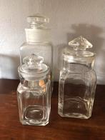 Oude Glazen Snoeppotten - Set van 3, Ophalen, Gebruikt, Rechthoekig, Glas