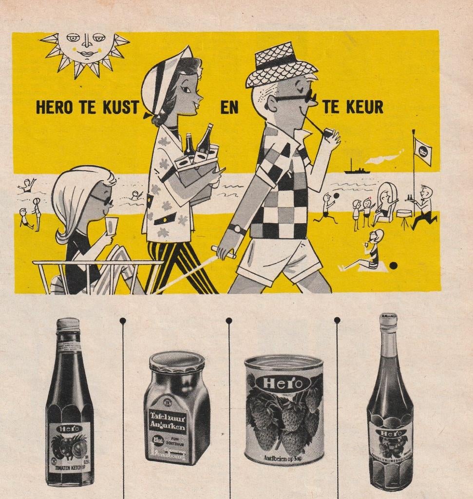 Retro reclame 1962 Hero augurken aardbeien & limonade, Verzenden, Overige typen