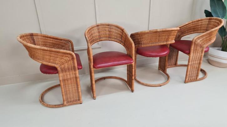 4 Luit van der Helm Eetkamerstoelen - Zeldzaam!, Huis en Inrichting, Stoelen, Gebruikt, Vier, Riet of Rotan, Ophalen of Verzenden