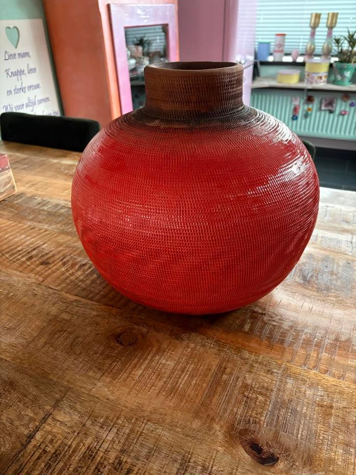 Handgemaakte Aardewerk Vaas Loods5 - Nieuwstaat, Huis en Inrichting, Woonaccessoires | Vazen, Zo goed als nieuw, Oranje, Minder dan 50 cm
