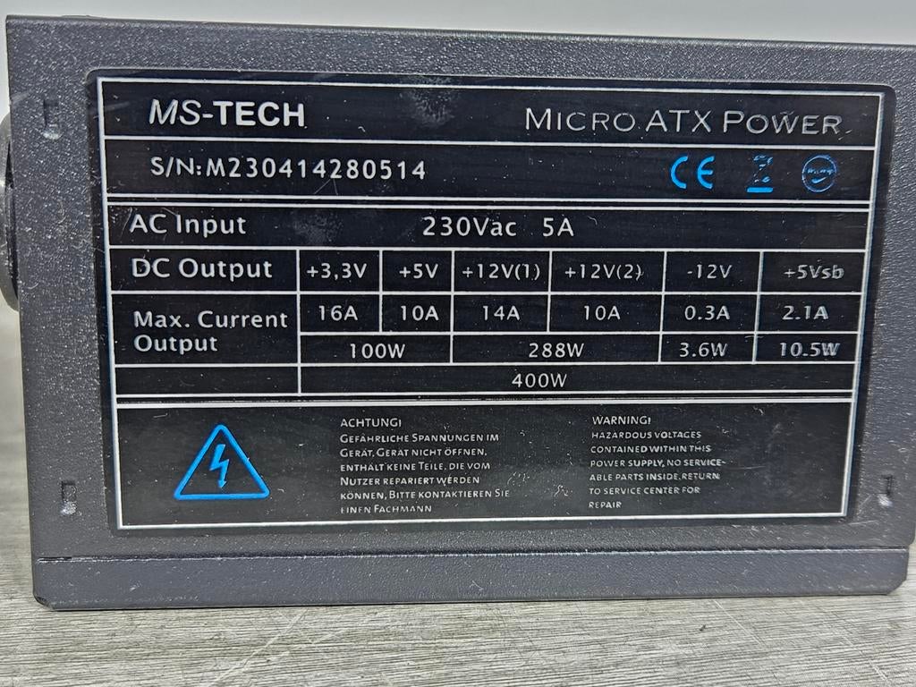 Ms-tech 400w max voeding psu power supply micro atx, Computers en Software, Ophalen of Verzenden, Gebruikt