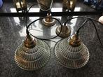 2 Hanglampen met Glazen kap en metalen zetting., Ophalen of Verzenden, Zo goed als nieuw