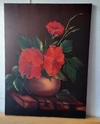 Mooi schilderij op canvas. Vaas met rode bloemen. 61 bij 45, Antiek en Kunst, Curiosa en Brocante, Ophalen of Verzenden