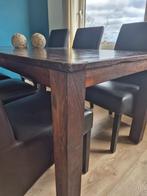 Heel nette robuuste Teakhouten tafel met zes lederen stoelen, Huis en Inrichting, Tafels | Eettafels, Ophalen, Teakhout, 50 tot 100 cm