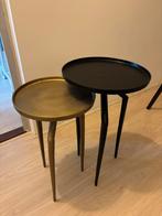 Twee Ronde Bijzettafeltjes Zwart & Goud, Huis en Inrichting, Tafels | Bijzettafels, Ophalen, Minder dan 45 cm, Minder dan 55 cm