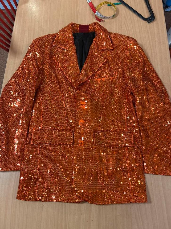 Oranje Glitter Colbert, Kleding | Dames, Carnavalskleding en Feestkleding, Gedragen, Carnaval, Maat 38/40 (M), Ophalen of Verzenden