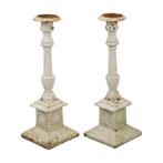 Koppel Antieke Witte Kandelaars XL Gietijzer Frankrijk, Antiek en Kunst, Ophalen, Overige materialen