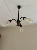Vintage kroonluchter met 3 glazen kapjes, Huis en Inrichting, Lampen | Kroonluchters, Ophalen, Gebruikt, Glas, Retro