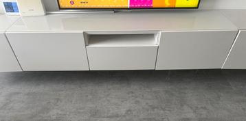 Ikea Besta tv meubel hoogglans wit met glasplaat - afbeelding 2