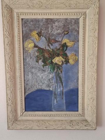 Schilderij Gele Rozen in Vaas beschikbaar voor biedingen