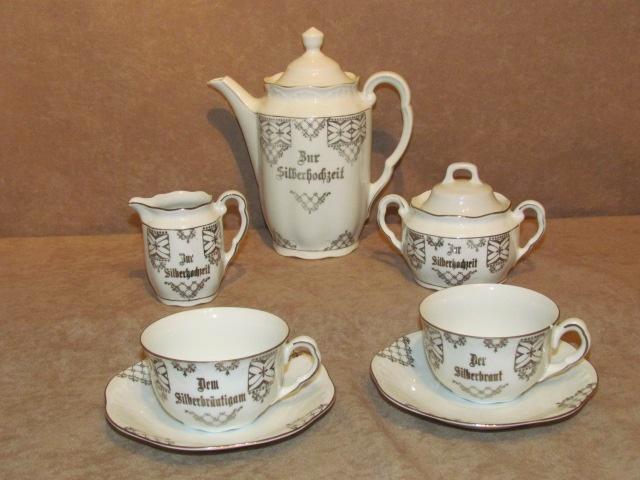 MOOI ANTIEK DUITS VERZILVERD PORSELEIN BRUID SERVIES, Antiek en Kunst, Antiek | Servies compleet, Ophalen of Verzenden