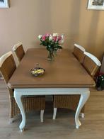 Notenhouten eethoek met uitschuifbare tafel + 4 stoelen, Huis en Inrichting, Tafels | Eettafels, Ophalen, Gebruikt, 100 tot 150 cm