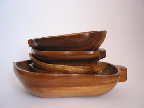 4x vintage hardhout schaal, teak, organisch mid century., Huis en Inrichting, Woonaccessoires | Schalen en Manden, Gebruikt, Schaal