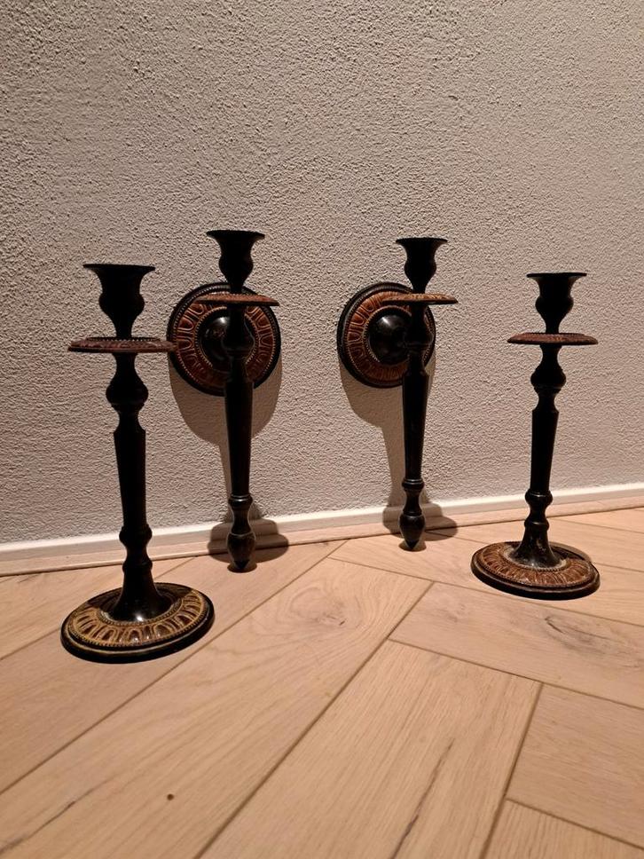 Set van 4 Klassieke IJzeren Kandelaars, Antiek en Kunst, Antiek | Kandelaars, Overige materialen, Ophalen of Verzenden