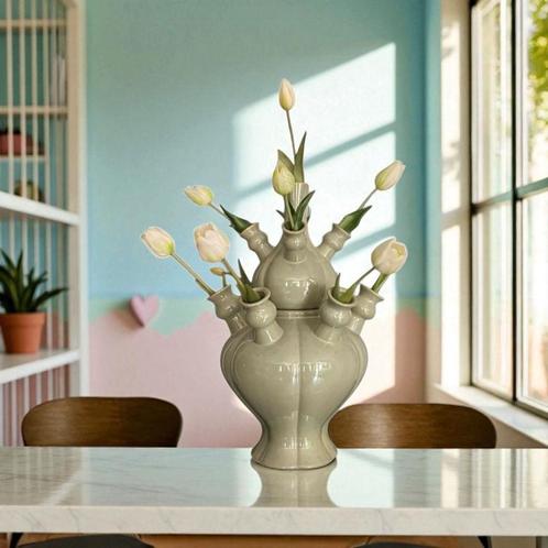 vaas tulp Rotterdam groen 2-delig sale, Huis en Inrichting, Woonaccessoires | Vazen, Nieuw, Groen, Minder dan 50 cm, Aardewerk of Porselein