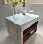 Kist Salontafel Tafel Hout Wit Wiel Bijzettafel Vintage, Ophalen